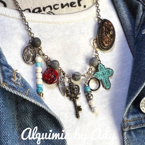 Multicolor Charm Necklace rhodonite and turquoise